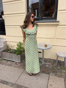Luna Dress with Polka Dots in Green/White
