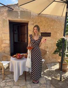 Luna Dress with Polka Dots in Brown/Yellow