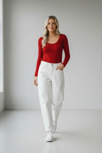 Women S Capsule Basics: Red Basic Scoop Long Sleeve Top