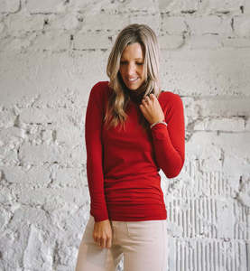Tops: Basic Rouche Top - Red