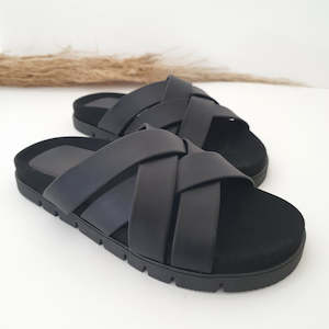 Slides: PIPER LEATHER SLIDE - BLACK