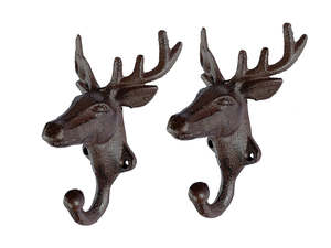 Cast Iron: Cast Iron Rustic Deer Head Wall Hook -Set of 2