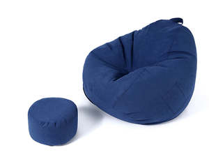 Bean Bag Chair with Footstool- Dark Blue
