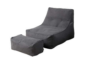 Indoor Outdoor Bean Bag: Bean Bag Lounger with Footstool-Grey