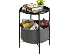 Small Fruniture: Side Table with Storage Basket- Black