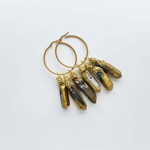Sale: Gold Quartz Hoop Earrings