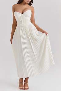 Amorata Ivory Pleated Dress