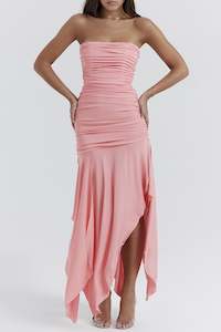 21st: Ivana Apricot Gathered Asymmetric Dress