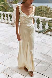 Rosalia Satin Bias Cut Maxi in Butter