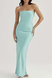 New Arrivals: Alette Jade Satin Strapless Maxi Dress