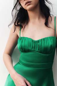 Lana Corded Ruched Midi Dress in Tree Green