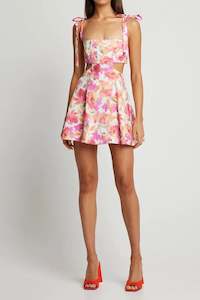 Mimi Cut out Mini Dress in Pink Peach Floral