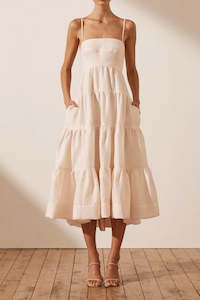 Hens: Elsa Tiered Midi in Ecru