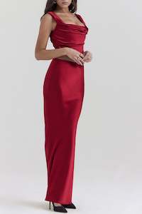 Sets Separates: Ruby Satin Bias Cut Skirt & Lace Back Corset set