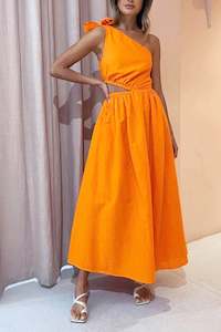 One Shoulder: Gabriella One Shouldered Dress in Sunkissed Orange