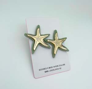 Statement Earrings: STARFISH STUD LARGE OLIVE-GOLD