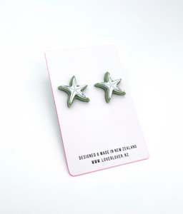 Statement Earrings: STARFISH STUD - Olive-Silver