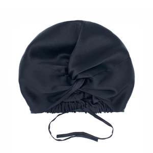 Black Mulberry Silk Hair Bonnet – Double-Lined, Adjustable Fit