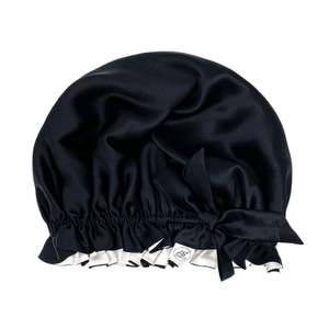 Best Seller: Double Layer Women Silk Sleep Cap Hair Bonnet Pure Mulberry Silk Turban  - Black - Medium to Large