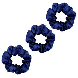 Silk Scrunchies Hair Ties In Pure Mulberry Silk Lovesilk Nz: 3 Pack Premium Mulberry Silk Scrunchies - Navy - Medium