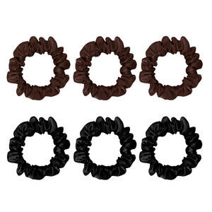 Silk Scrunchies Hair Ties In Pure Mulberry Silk Lovesilk Nz: 6 Pack Premium Small Mulberry Silk Scrunchies - Black & Chocolate