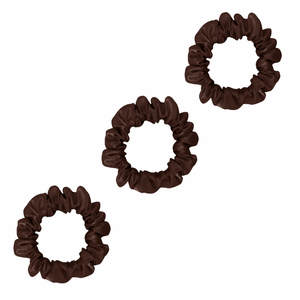 3 Pack Premium Small Mulberry Silk Scrunchies - Chocolate