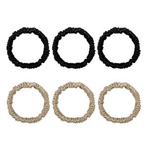 6 Pack Premium Mini Mulberry Silk Scrunchies - Black & Champagne