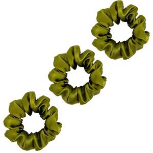 Medium Silk Scrunchies: 3 Pack Premium Mulberry Silk Scrunchies - Olive - Medium
