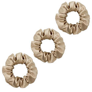 3 Pack Premium Mulberry Silk Scrunchies - Champagne Gold - Medium