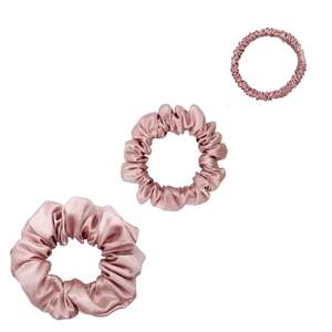 Silk Scrunchies Trio Mini Small Medium Set Lovesilk Nz: Silk Scrunchies Trio - Sweet Pink - Mini, Small, Medium