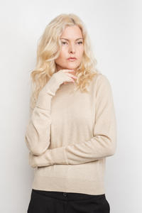 Classic Ribbed Cashmere Crewneck Sweater - Beige