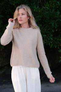 Womens Sweaters: Heritage Fisherman Cashmere Sweater - Beige
