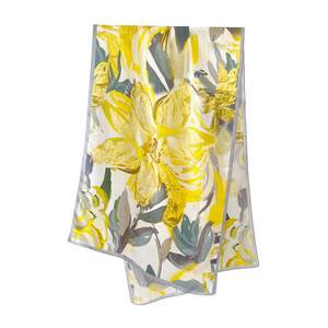 Silk Scarves: Floral Sunshine Pure Mulberry Silk Extra Large Long Scarf