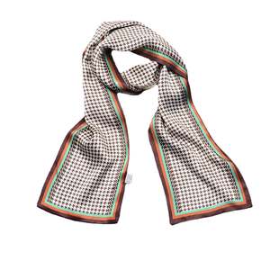 Silk Scarves: Houndstooth Elegance Pure Mulberry Silk Long Scarf Silk Twilly