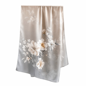 Silk Scarves: Smoke Camellia Pure Mulberry Silk Extra Large Long Scarf
