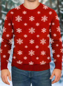 Men's Christmas Snowflake Sweater Red Trim