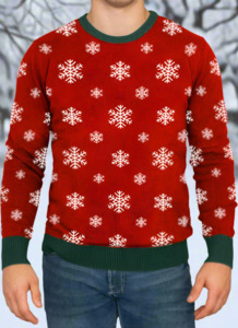 Christmas Merch: Men's Christmas Snowflake Knitted Sweater Green Trim