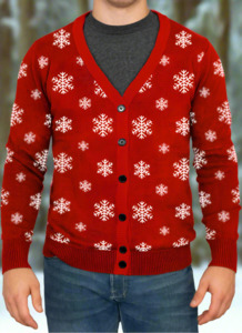 Men's Christmas Snowflake Cardigan Red Trim