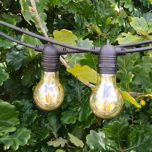 Outdoor Lights: A19 Amber Bulb | 5m 10 Bulbs | Flush Mount Dimmable Festoon Lights