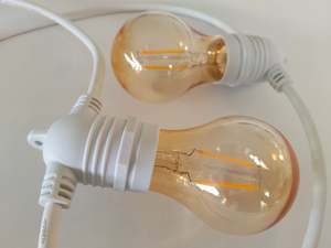 Indoor Lights: A60 Amber Bulb White Cable | 10m 10 Bulbs | Flush Mount Dimmable Festoon Lights