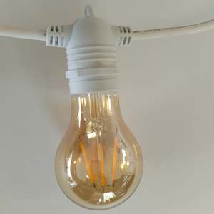 Indoor Lights: A19 Amber Bulb White Cable | 10m 10 Bulbs | Flush Mount Dimmable Festoon Lights