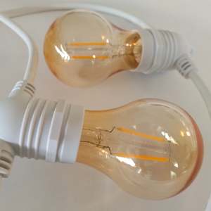 A60 Amber Bulb White Cable | 10m 10 Bulbs | Flush Mount Dimmable Festoon Lights