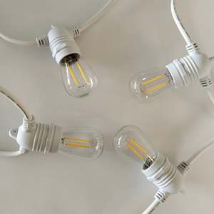 Outdoor Lights: S14 Clear Bulb White Cable | 10m 10 Bulbs | Flush Mount Dimmable Festoon Lights