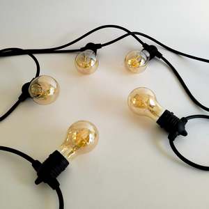 Outdoor Lights: A19 Amber Bulbs | 10m 10 Bulbs | Flush Mount Dimmable Festoon Lights