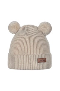 Bows: 100% Merino Teddy Knited beanie - Beige