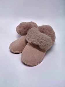 Footwear: Pink Furry Kids Hard Sole Slipper