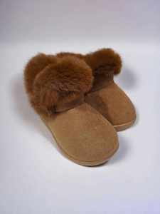 Footwear: Caramel Furry Kids Hard Sole Slipper