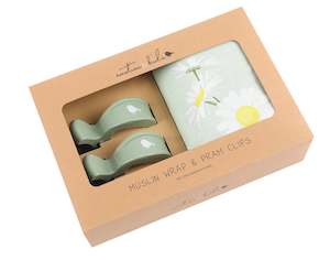 Daisy Muslin Wrap & Sage Pram Clip Set