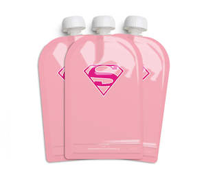 Herobility: Food Pouch, Supergirl, 180 ml / 6 floz, 3-pack