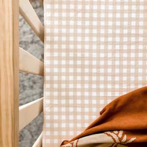 Cot Sheet: Sand Gingham Fitted Cot Sheet